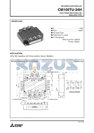 CM100TU-24H_09 datasheet - IGBT MODULES HIGH POWER SWITCHING USE INSULATED TYPE