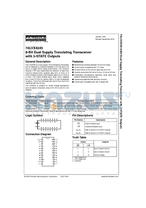 74LVX4245MTC datasheet - 8-Bit Dual Supply Translating Transceiver with 3-STATE Outputs