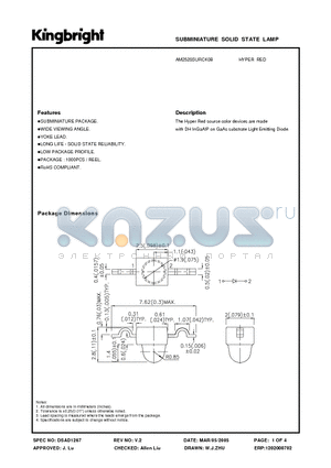 AM2520SURCK08 datasheet - SUBMINIATURE SOLID STATE LAMP