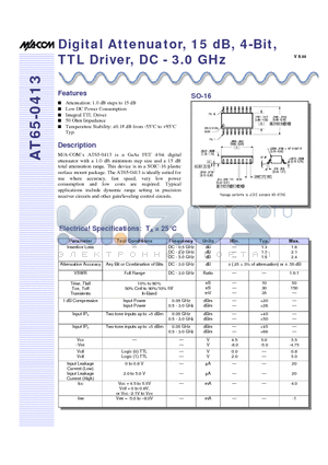 AT65-0413 datasheet - Digital Attenuator, 15 dB, 4-Bit, TTL Driver, DC - 3.0 GHz