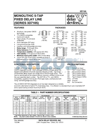 3D7105-.75 datasheet - MONOLITHIC 5-TAP FIXED DELAY LINE (SERIES 3D7105)