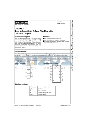 74LVX574MTC datasheet - Low Voltage Octal D-Type Flip-Flop with 3-STATE Outputs