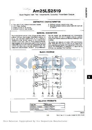 AM25LS2519XM datasheet - QUAD REGISTER WITH TWO INDEPENDENTLY CONTROLLED THREE STATE OUTPUTS