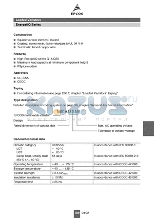 B72214Q0251K101 datasheet - Leaded Varistors EnergetiQ Series