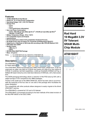 AT68166HT-YM25-E datasheet - Rad Hard 16 MegaBit 3.3V 5V Tolerant SRAM Multi-Chip Module