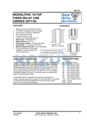 3D7110D-1 datasheet - MONOLITHIC 10-TAP FIXED DELAY LINE (SERIES 3D7110)