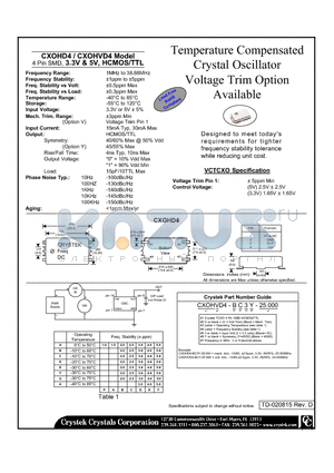 CXOHVD4-AD3-25.000 datasheet - Temperature Compensated Crystal Oscillator With Voltage Trim & Hermetic