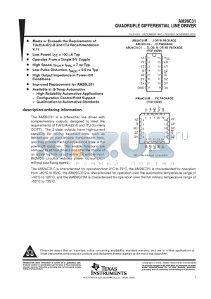 AM26C31 datasheet - QUADRUPLE DIFFERENTIAL LINE DRIVER