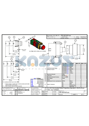 2ALP3LB-230 datasheet - 22 mm LED Illuminated Metal Projecting Operators 2ALPxLB-yyy