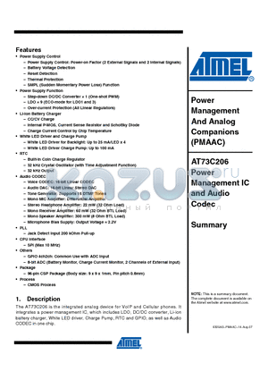 AT73C206 datasheet - Power Management And Analog Companions (PMAAC)