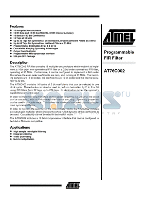 AT76C002 datasheet - Programmable FIR Filter