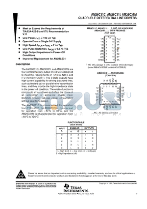 AM26C31IN datasheet - QUADRUPLE DIFFERENTIAL LINE DRIVERS