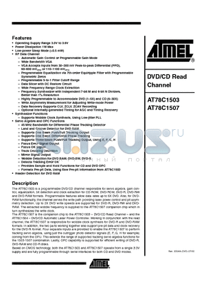 AT78C1507 datasheet - DVD/CD Read Channel