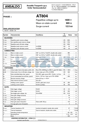 AT804S16 datasheet - PHASE CONTROL THYRISTOR