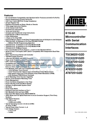 AT80251G2D-3CSUM datasheet - B/16-BIT MICROCONTROLLER WITH SERIAL COMMUNICATION INTERFACES