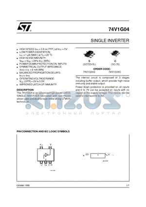 74V1G04C datasheet - SINGLE INVERTER