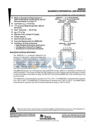 AM26C32CNSRG4 datasheet - QUADRUPLE DIFFERENTIAL LINE RECEIVER