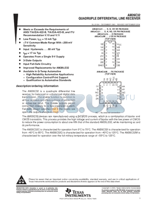 AM26C32IDBLE datasheet - QUADRUPLE DIFFERENTIAL LINE RECEIVER