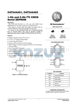 CAT24AA02TDI-T3 datasheet - 1-Kb and 2-Kb I2C CMOS Serial EEPROM