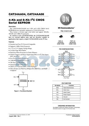 CAT24AA04WI-T10 datasheet - 4-Kb and 8-Kb I2C CMOS Serial EEPROM