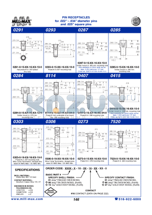 0285-0-15-15-16-27-10-0 datasheet - PIN RECEPTACLES for .022 - .034 diameter pins and .025 square pins