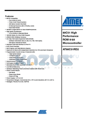 AT80C51RD2-3CSUM datasheet - 80C51 High Performance ROM 8-bit Microcontroller