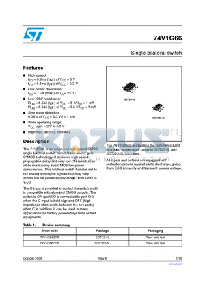 74V1G66STR datasheet - Single bilateral switch