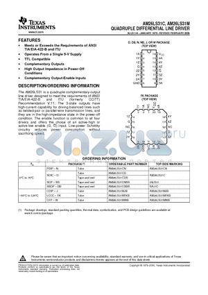 AM26LS31CNE4 datasheet - QUADRUPLE DIFFERENTIAL LINE DRIVER