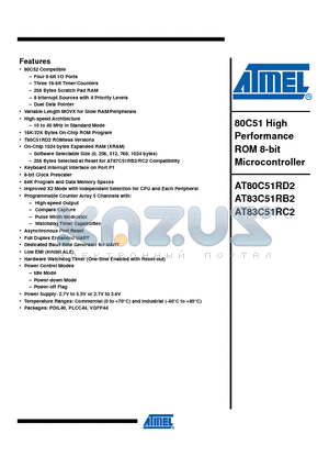 AT80C51RD2-SLSIM datasheet - 80C51 High Performance ROM 8-bit Microcontroller