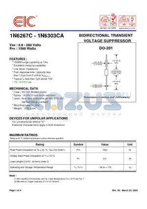 1N6272CA datasheet - BIDIRECTIONAL TRANSIENT VOLTAGE SUPPRESSOR