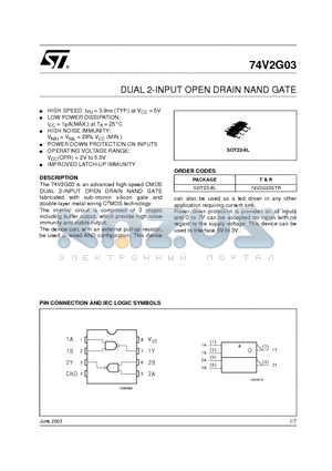 74V2G03STR datasheet - DUAL 2-INPUT OPEN DRAIN NAND GATE