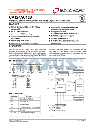 CAT24AC128YI-TE13 datasheet - 128kbit I2C Serial CMOS EEPROM With Three Chip Address Input Pins