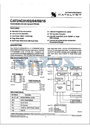 CAT24C01 datasheet - 1K/2K/4K/8K/16K-Bit Serial E2PROM