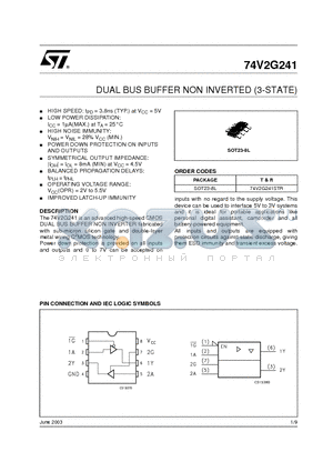 74V2G241 datasheet - DUAL BUS BUFFER NON INVERTED (3-STATE)