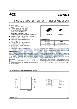 74V2G74 datasheet - SINGLE D-TYPE FLIP FLOP WITH PRESET AND CLEAR