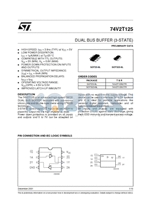 74V2T125 datasheet - DUAL BUS BUFFER (3-STATE)