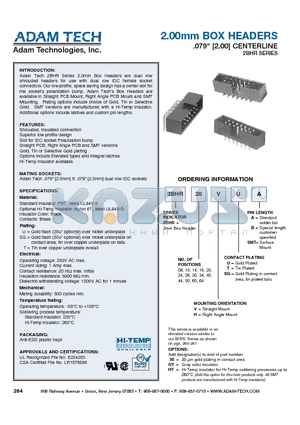 2BHR10HUB datasheet - 2.00mm BOX HEADERS .079 [2.00] CENTERLINE