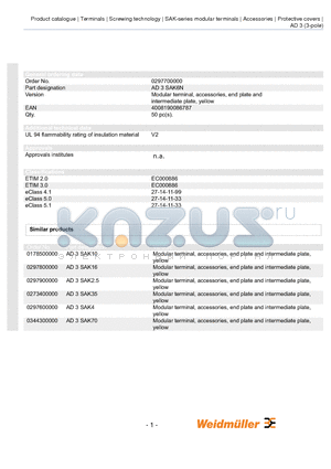 0297800000 datasheet - Modular terminal, accessories, end plate and intermediate plate, yellow