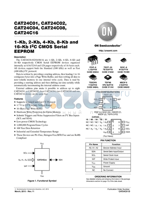 CAT24C01WE-GT3 datasheet - 1-Kb, 2-Kb, 4-Kb, 8-Kb and 16-Kb I2C CMOS Serial EEPROM
