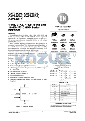 CAT24C01YI-GT3 datasheet - 1-Kb, 2-Kb, 4-Kb, 8-Kb and 16-Kb I2C CMOS Serial EEPROM