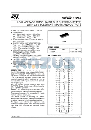 74VCX162244 datasheet - LOW VOLTAGE CMOS 16-BIT BUS BUFFER (3-STATE)WITH 3.6V TOLERANT INPUTS AND OUTPUTS