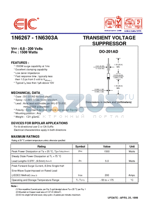 1N6275 datasheet - TRANSIENT VOLTAGE SUPPRESSOR