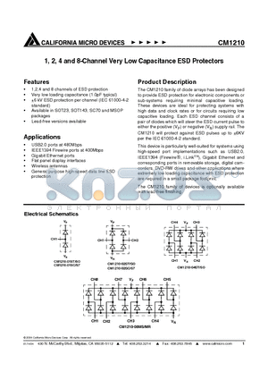 CM1210-01ST datasheet - 1, 2, 4 and 8-Channel Very Low Capacitance ESD Protectors