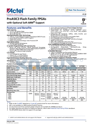 A3P015-1PQG144 datasheet - ProASIC3 Flash Family FPGAs