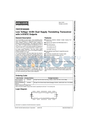74VCX163245GX datasheet - Low Voltage 16-Bit Dual Supply Translating Transceiver with 3-STATE Outputs