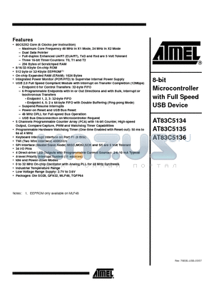 AT83C5136-RDTUL datasheet - 8-bit Microcontroller with Full Speed USB Device