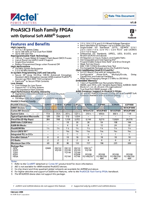 A3P015-2VQG144 datasheet - ProASIC3 Flash Family FPGAs