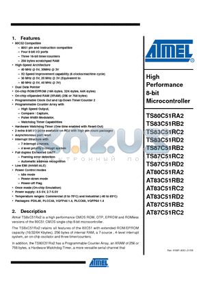 AT83C51RD2 datasheet - High Performance 8-bit Microcontroller