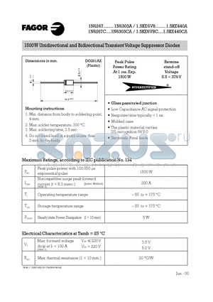 1N6277A datasheet - 1500W Unidirectional and Bidirectional Transient Voltage Suppressor Diodes