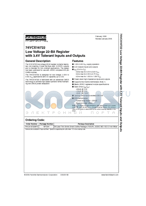 74VCX16722 datasheet - Low Voltage 22-Bit Register with 3.6V Tolerant Inputs and Outputs